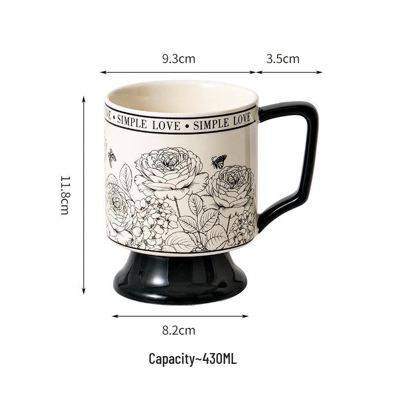 Vintage Rose Garden Ceramic Mug - High-Footed Couple Coffee Cup Souvenir