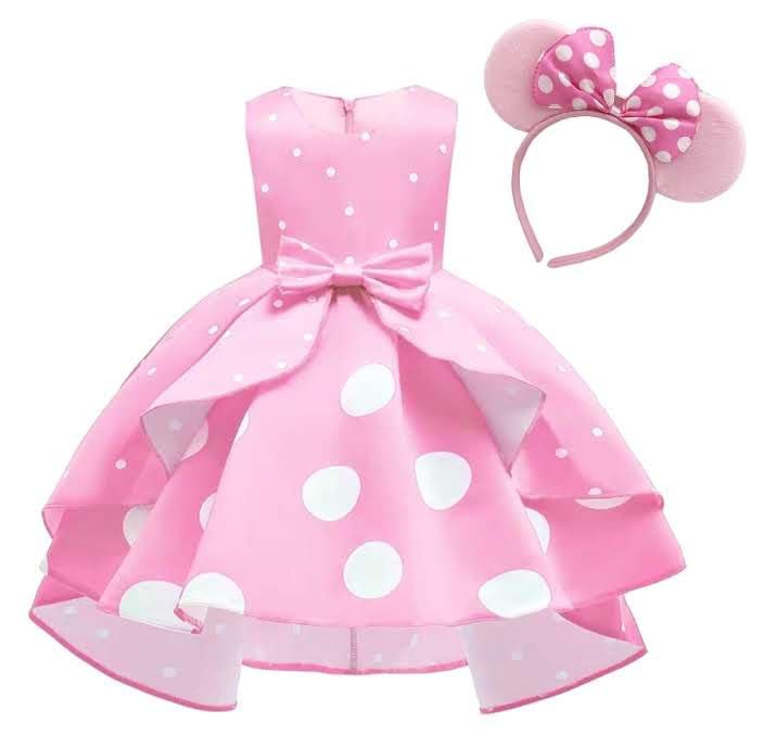 Sai Minnie Mouse Cosplay Costume for Girls, Pink, Princess with Headband, Anime Style, Polka Dots, Spring, Summer, Fall, Winter, Kids' Clothing, Cute
