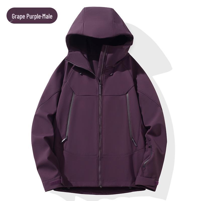 Men s & Women s Three-Proof Waterproof Softshell Hooded Jacket for Spring/Autumn Sports S виноградный/фиолетовый