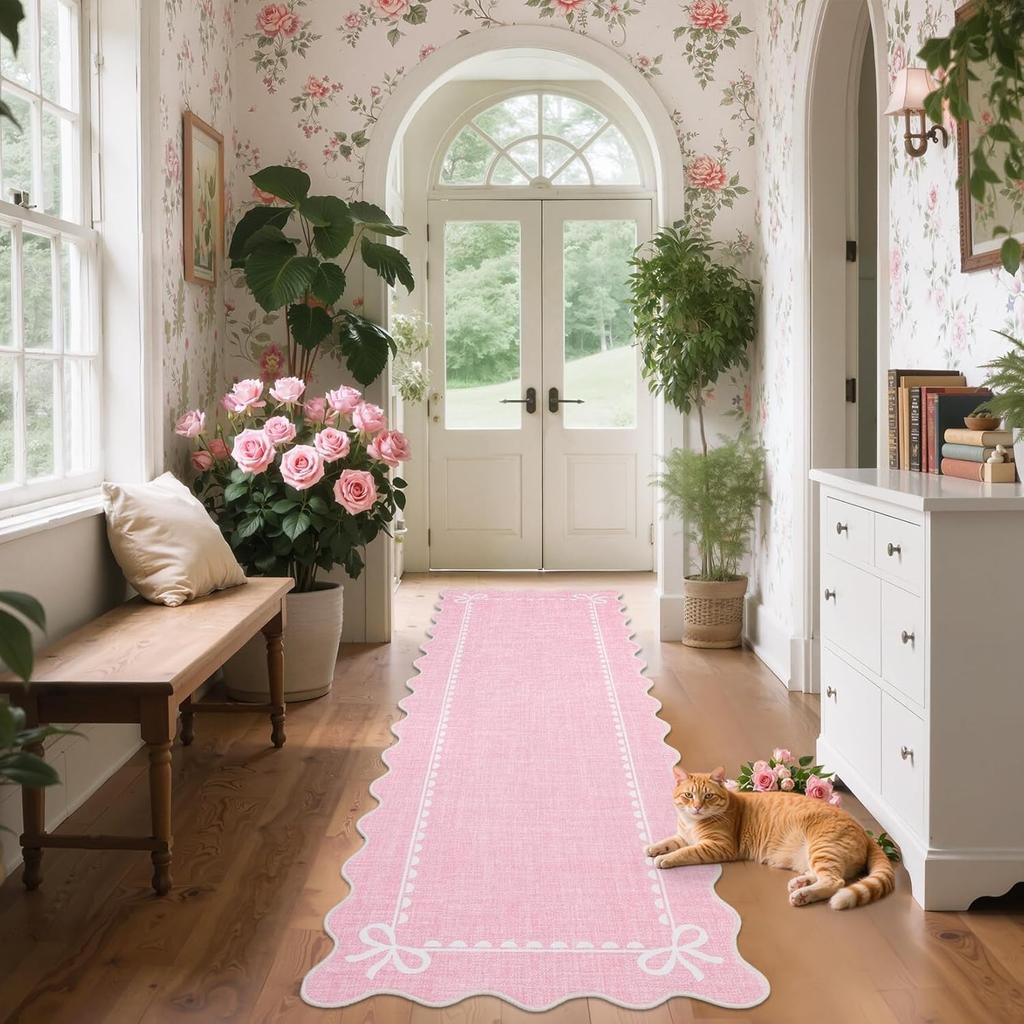 Kitchen Floor Mat Hallway Runner Rug Non-slip Long Carpet Home Decoration Insect Scalloped Bow Carpets Laundry Room Foot Mats