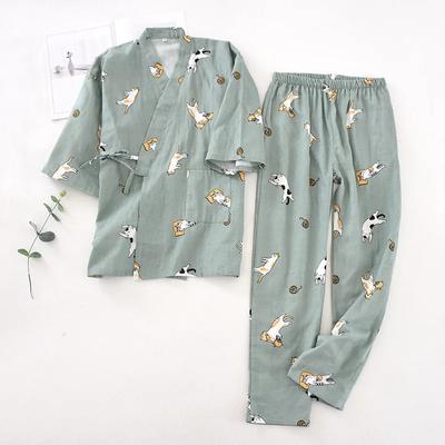 New Seven-sleeve Japanese-style Kimono Pajamas Set Female Spring and Autumn Cotton Gauze Home Clothes Cute Sweet Two-p