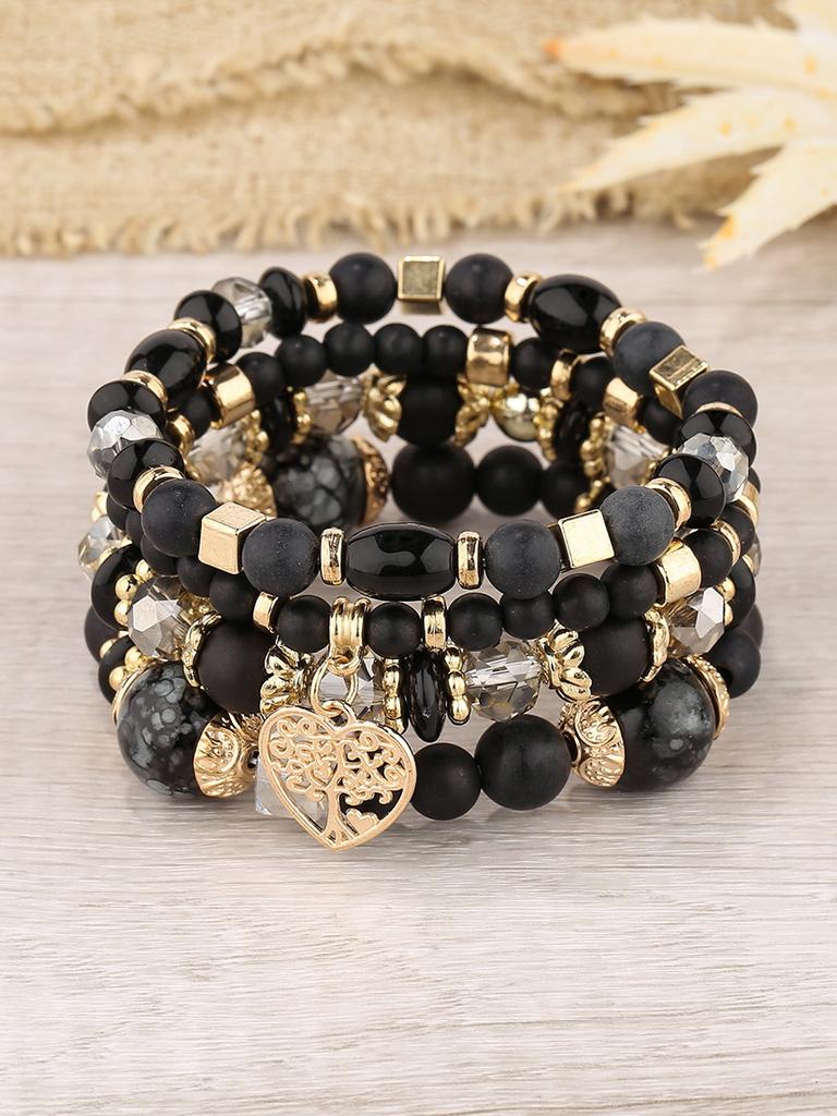 Fashion Summer  Acrylic Beads Chain  New Bracelet Set For Women Tree Of Life Charm Elastic Bangle Female Bohemian Zircon
