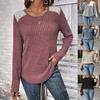 Women Long Sleeve Ribbed Lace Patch Round Neck Casual Top