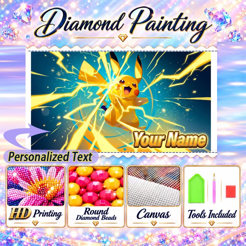 Personalized Pikachu Diamond Art Custom Name 5D Diamond Painting Full Drill DIY Craft