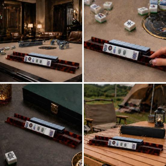 1/4Pcs American Mahjong Rack with Pusher, Non-slip Acrylic Mah Jongg Tile Holder & Pusher Bar, Mahjong Accessories for Home & Party Play