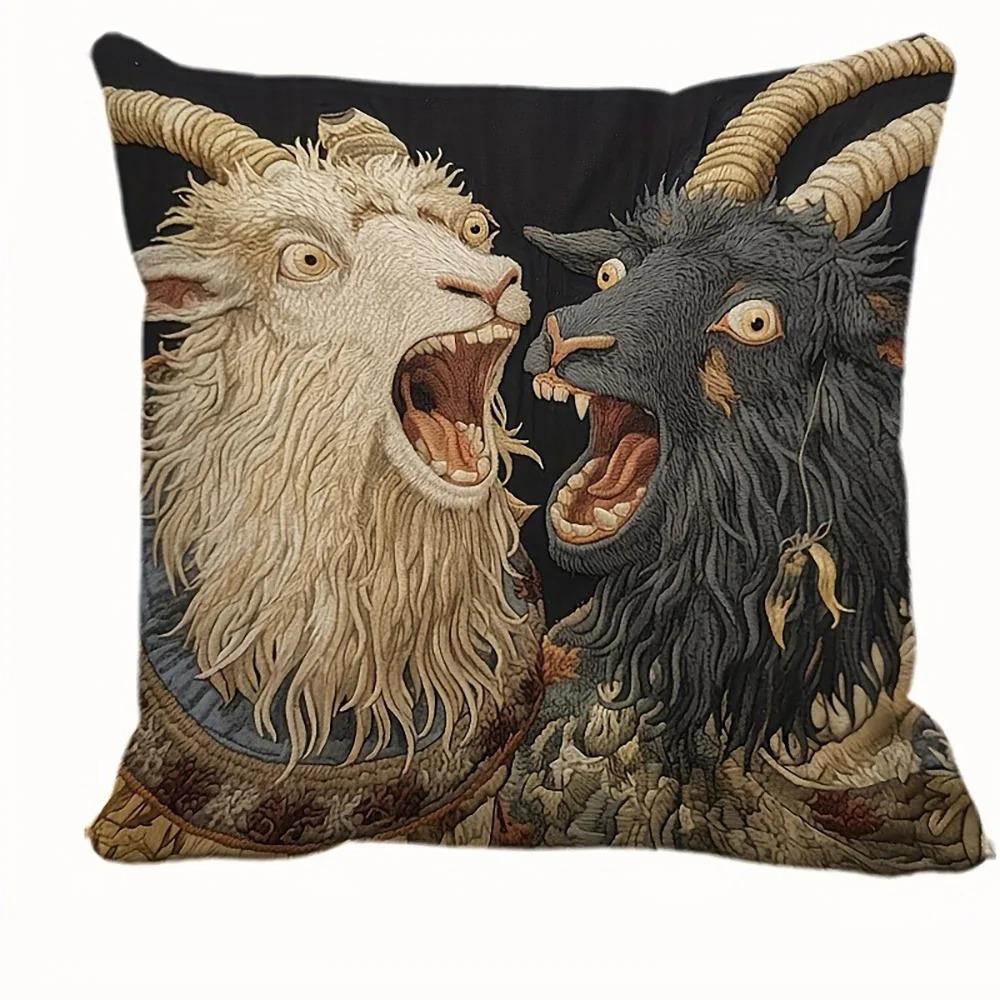 Gothic Dark Pillow Cover Art Goat Cushion Cover Creepy Ram Throw Pillowcase For Sofa Living Room Vintage Home Decor Peach Skin