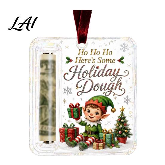 Christmas Tree Money Holder Retro Cash Pendant Decoration Transparent Acrylic Creative for Gifts Holiday Hanging Ornament with Card Slot Festive
