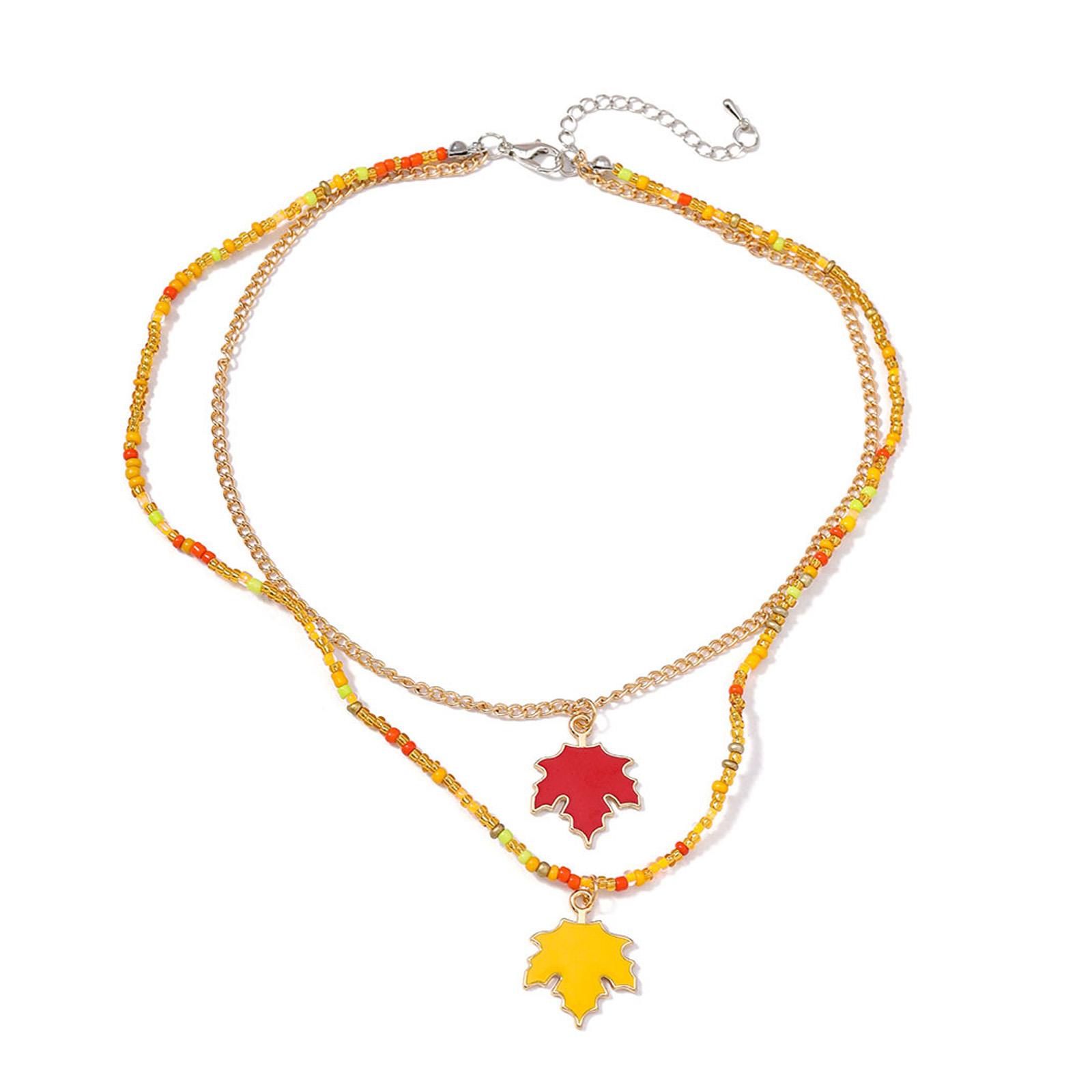 

Модное ожерелье с подвеской в виде кленового листа, украшенное кристаллами, осенние листья, женские украшения с изящным двухслойным дизайном