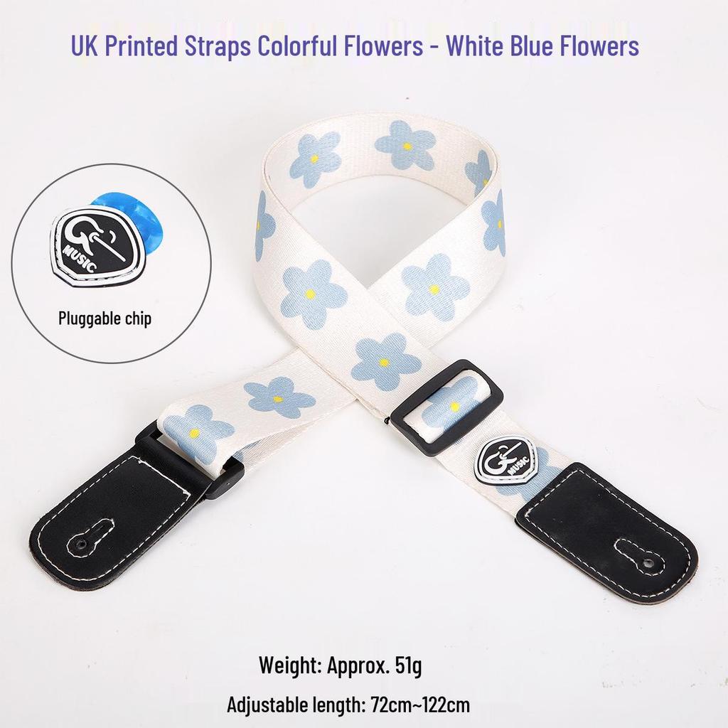 Ukulele and Guitar Strap - Striped Polyester Cotton with Thickened PU Leather