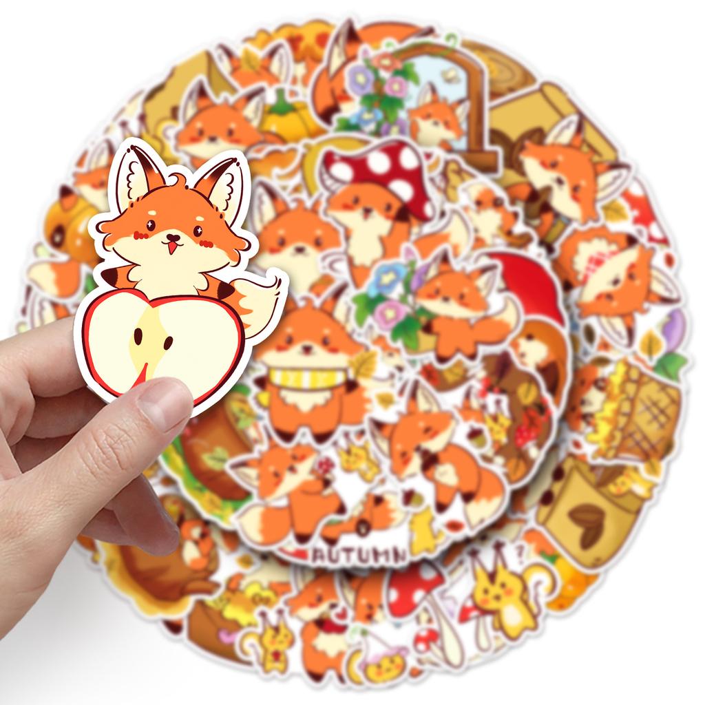 50 Little Fox Autumn Cartoon Stickers Cute Hand-painted Animal Decorative Mobile Phone Case Guka Stickers