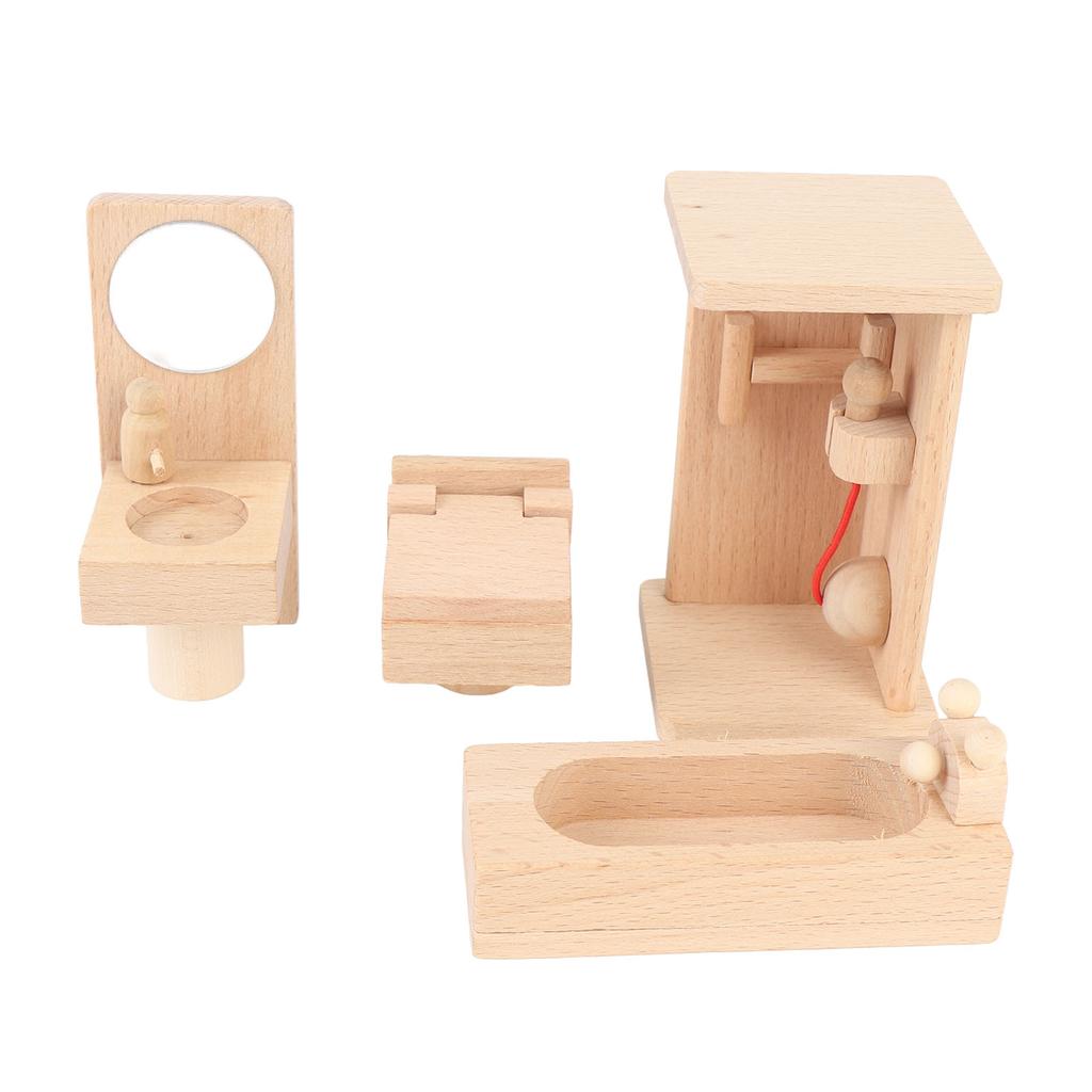 Wood Mini Bathroom Toy Set Bathtub Sink Toilet Bathroom Furniture Accessories for Children Birthday