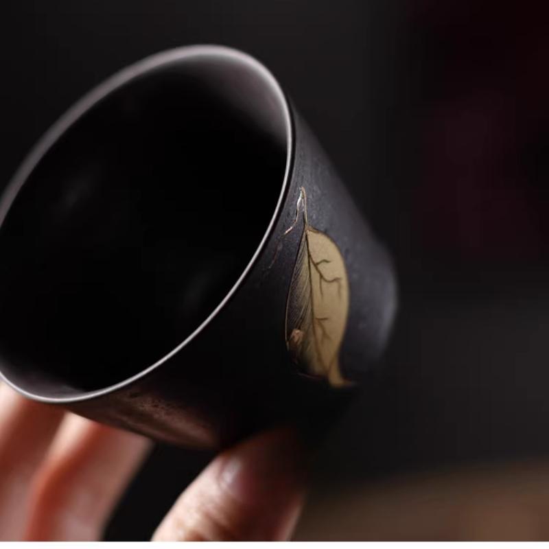 Silver Spot Black Ceramic Tea Cup Vintage Rough Ceramic Small Teacup Tea Marigold Household Ceramic Kung Fu Tea Set