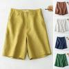 Pantalones cortos de cintura alta para mujer, con botones, cremallera y bolsillos, holgados, hasta la rodilla, de color liso