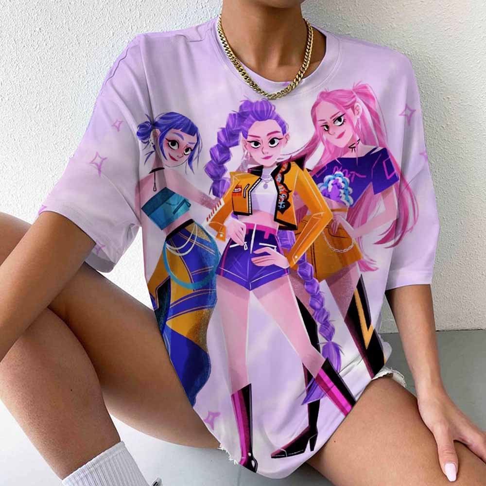 Hot K-Pop Demon Hunters Mira Rumi Zoey Printing T-shirt Women Fashion Short Sleeve Street Casual Personality Summer T-shirt