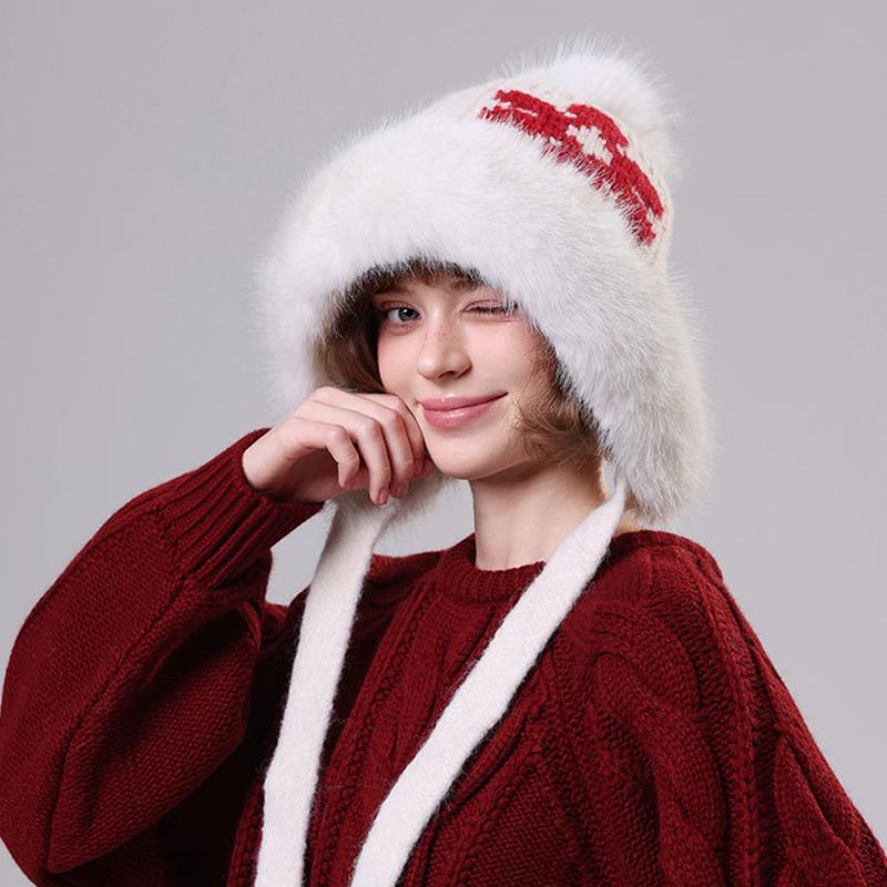 Women's Winter Retro Big Wool Collar Wool Hat Thick Ear Protection Knitted Hat