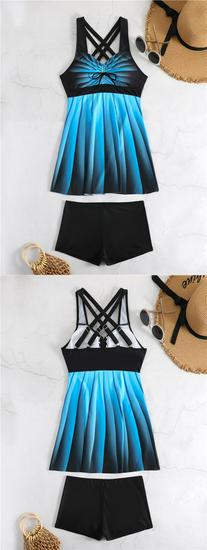 European-American Printed Spring Bikini 2025: Conservative Skirt-Style Women's Swimsuit.