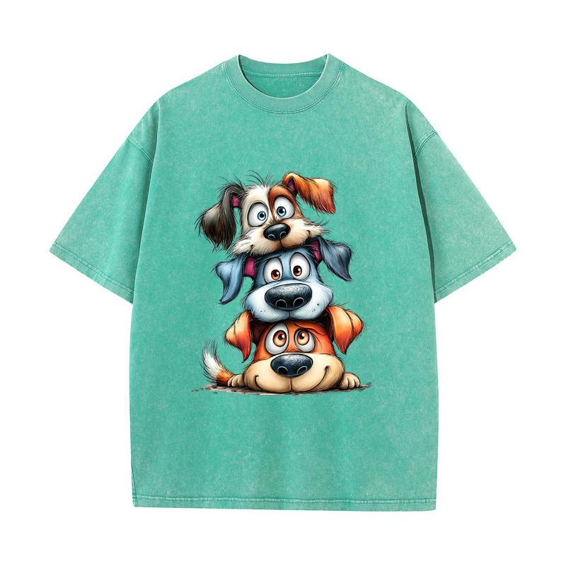 SX-25 MINISO 2026 Summer Vintage Wash  Printed Pure Cotton Shoulder Style Men's and Women's Round Neck Short Sleeved Couple T-shirt