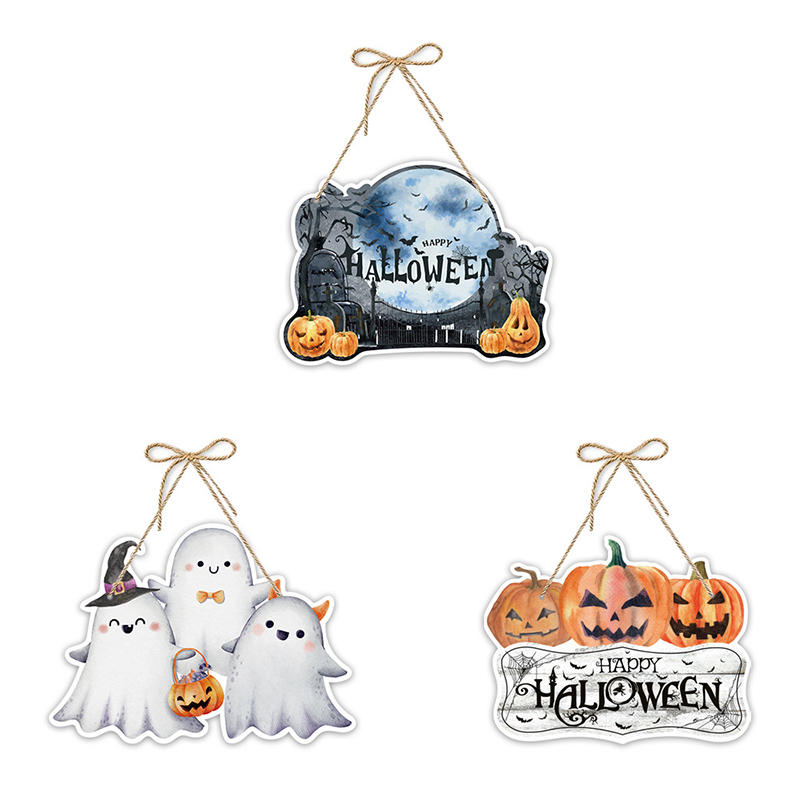 Creative Halloween Theme Spooky Ghost Paper Door Hanging Sign Front Door Porch Window Indoor Outdoor Party Scene Decor