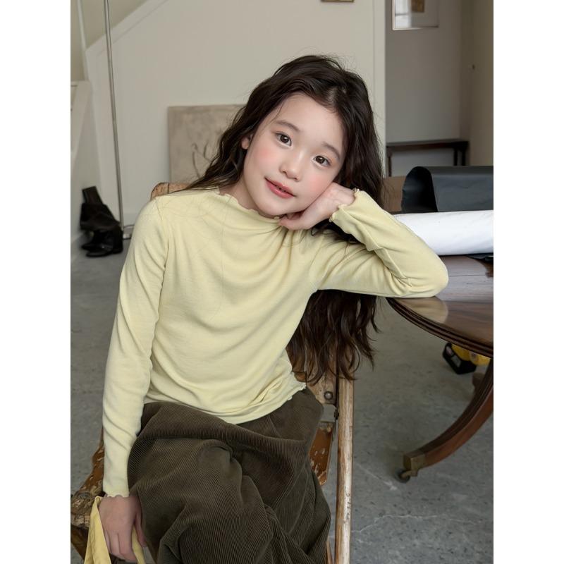 Kids Girls Long Sleeve Solid Ruffle Collar Casual Inner Base Layer Top