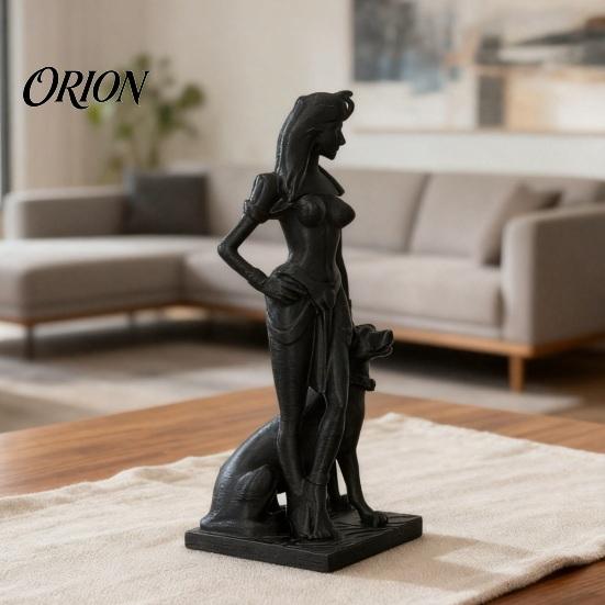 Elegant Woman And Dog Statue 3D Printed Women Figurine, Egyptian Goddess Sculpture, Light Luxury Sculpture Collectible Tabletop for Living Room