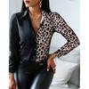 Women's Autumn Long Sleeved V-neck Color Blocked Retro Style Shirt, Loose and Elegant Casual Top