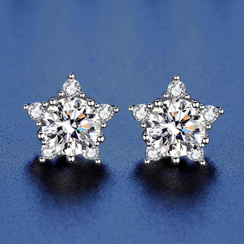 

S925 Sterling Silver Moissanite Snowflake Star Drop Earrings for Women 0.5 carat Cubic Zirconia