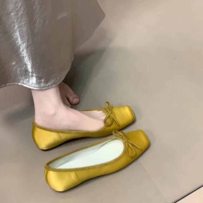 

Модная плоская обувь-одинарка Женская модная обувь с квадратным носком, с мелким вырезом, тканевым бантом-бабочкой, мягкой подошвой, противоскользящая, износостойкая, низкая 40 жёлтый
