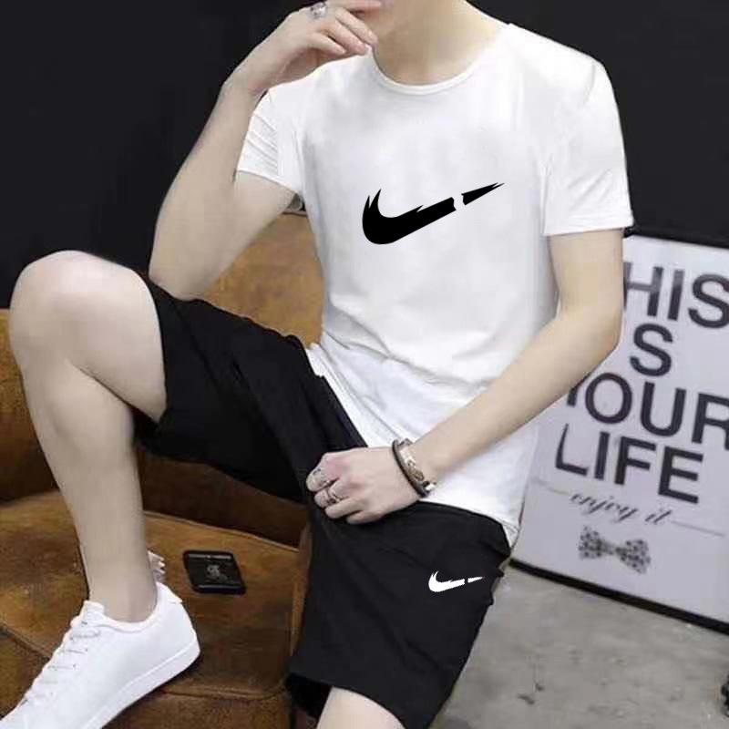 Men's Summer Cotton Shorts and T-Shirt Set - Breathable, Sweat-Absorbent, Trendy Print, Loose Fit, 2-Piece Sportswear