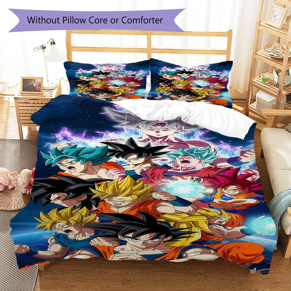 DBZ Decor Pattern Bedding Quilt Set Quilt Cover Pillowcase Home Decoration Birthday Gift (1 * Duvet Cover + 2 * Pillowcase, Without Core)