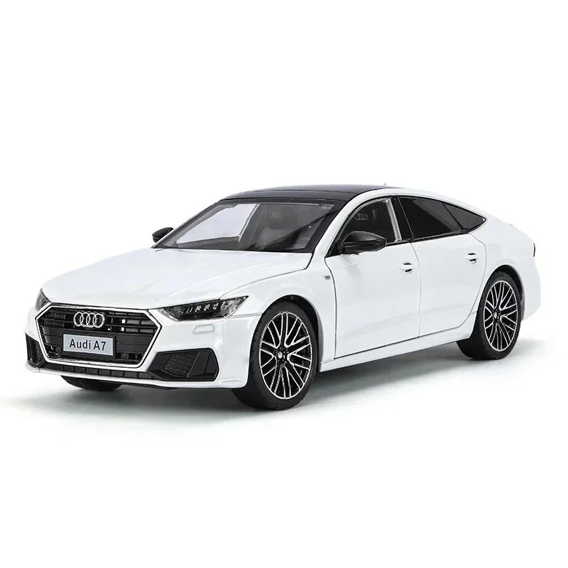 1:24 A7 Toy Car Model Diecast Alloy Vehicle Miniature Pull Back Sound & Light Doors Openable Collection Gift for Boy Kid