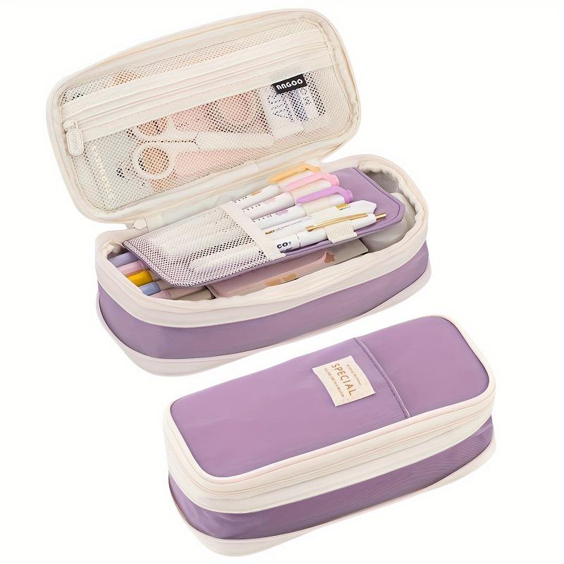 Solid Color Multifunctional Pencil Case - Large Capacity, Retractable, Macaron Shades
