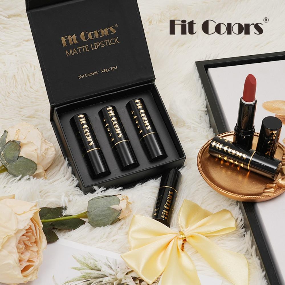 Fit Colors 3 Matné rtěnky v krabičce, mlhový samet, ukazující barvu, nelepivý lesk na rty