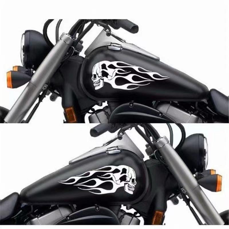 Motorcycle Stickers Flame Skull Pattern Car Body Stickers Decals Motorcycle Fuel Tank Creative Stickers Waterproof Decoration