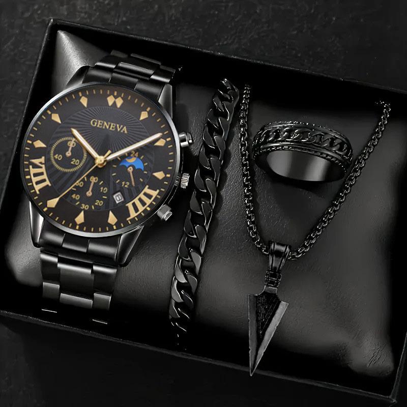 Watch Men's Set Gift Dial with Calendar Steel Belt Men's Watch Business Luminous Watch
