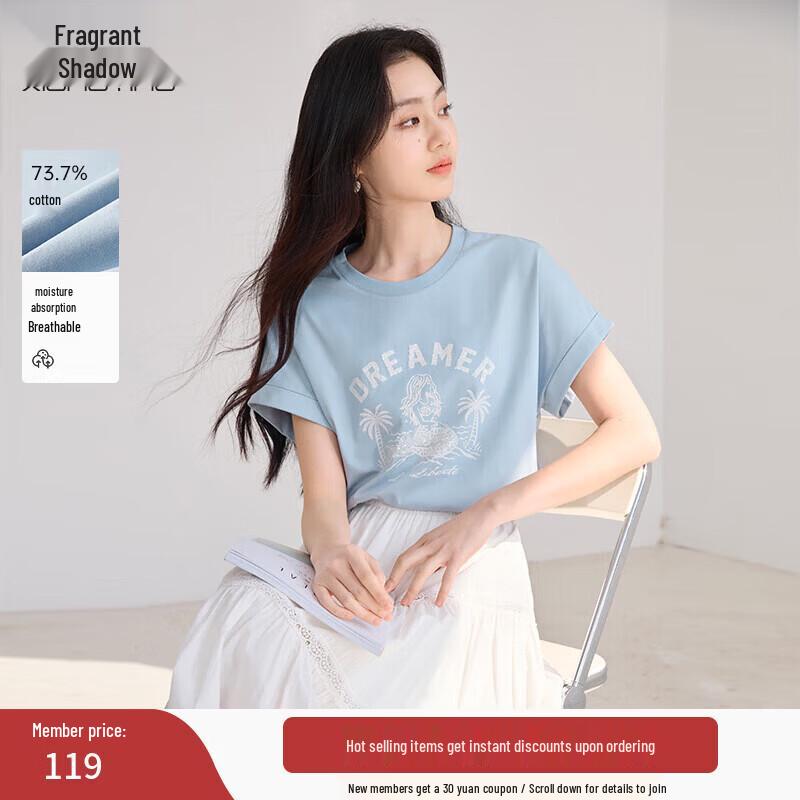 Xiangying Women s Light Blue Off-Shoulder T-shirt S
