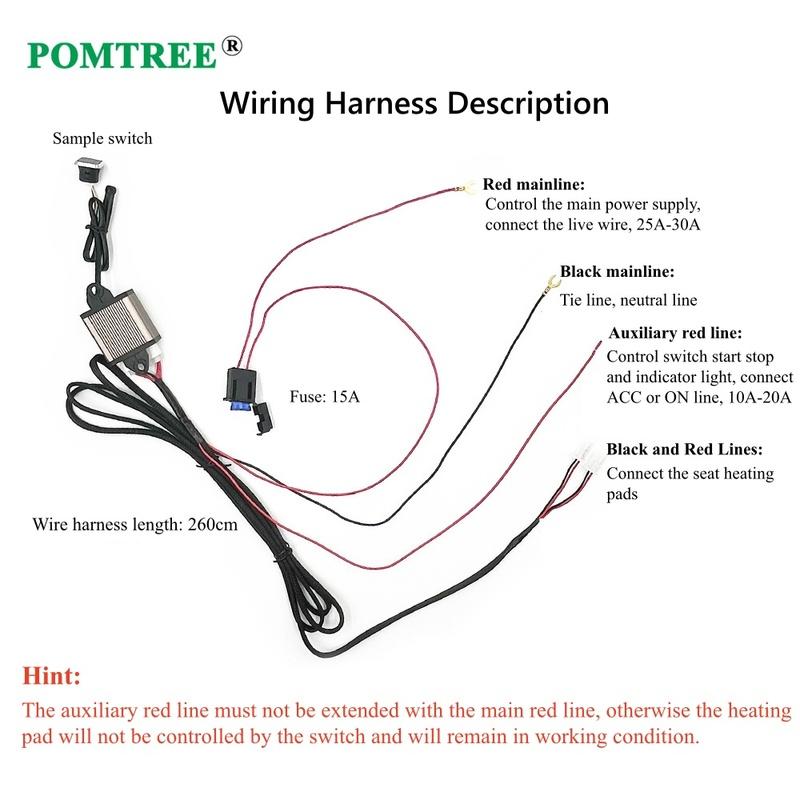 12V 50W Universal Built-in Car Seat Heater Kit Fit 1 Seat,2pcs Carbon Fiber Heating Pads Single Control Switch with Harness
