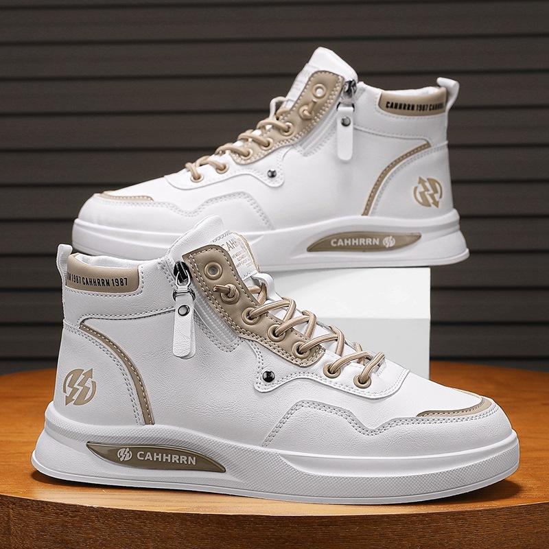 Autumn New High-top Men's Shoes Casual Men's Flat Baseplate Shoes Teen Student Zipper Shoes