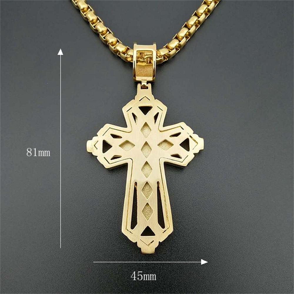 Hip Hop Iced Out Bling Jesus Cross Pendant Gold Color Stainless Steel Christian Big Necklace for Men Religious Jewelry Male Gift