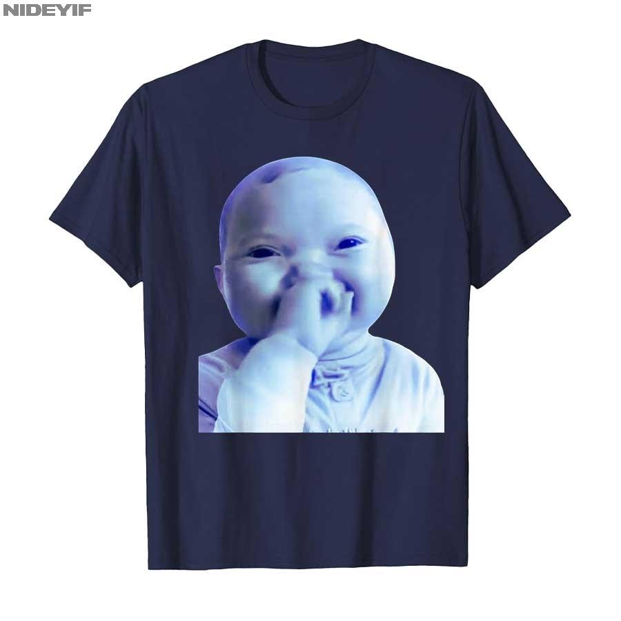Funny AI Baby Holding Laugh Meme Viral Trend T-shirt For Men Women 100% Cotton T Shirts Short Sleeve Tops 1121-2