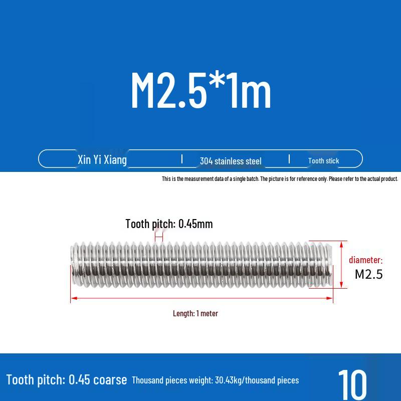304 Stainless Steel Full Threaded Rod, 1 Meter, available in sizes M3, M6, M8, M10, M12.