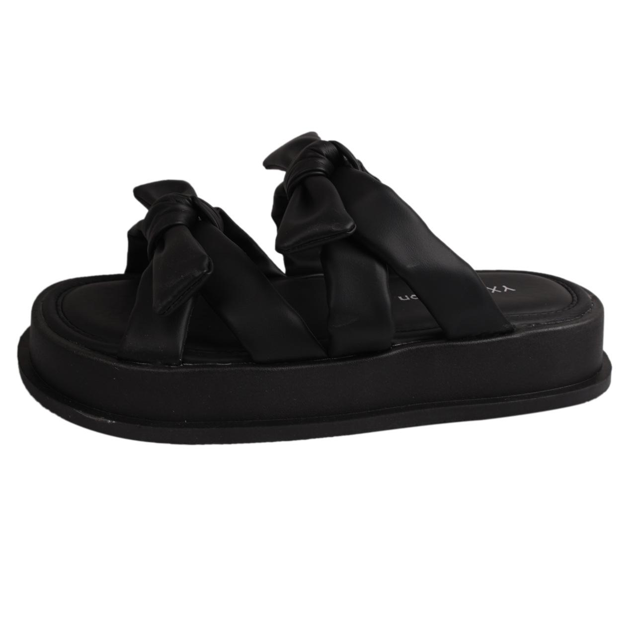 

Женские шлепанцы с круглым носком и бантом, Новые женские шлепанцы в корейском стиле на толстой подошве для лета 2025 35 чёрный