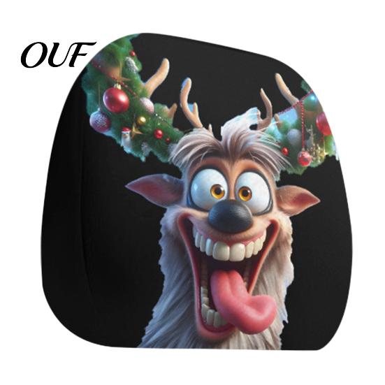Soft Elastic Car Headrest Covers Christmas Cover, Stretch Santa Deer Print Auto Travel Decor Protector, Universal Fit Holiday Interior for Most
