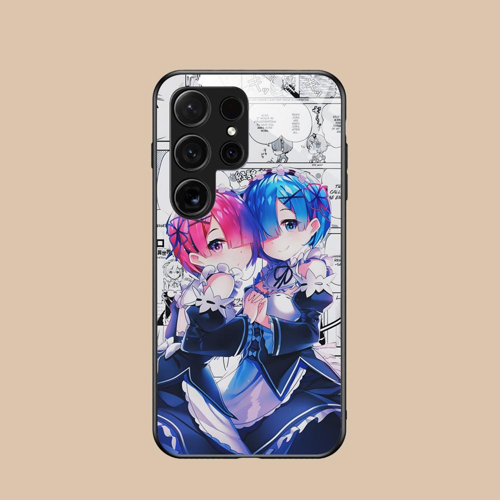 ReZero Rem Ram Glass Mobile Phone Case for Samsung Galaxy A56 55 54 53 52 51 36 35 34 23 16 15 5G Colorful Cover