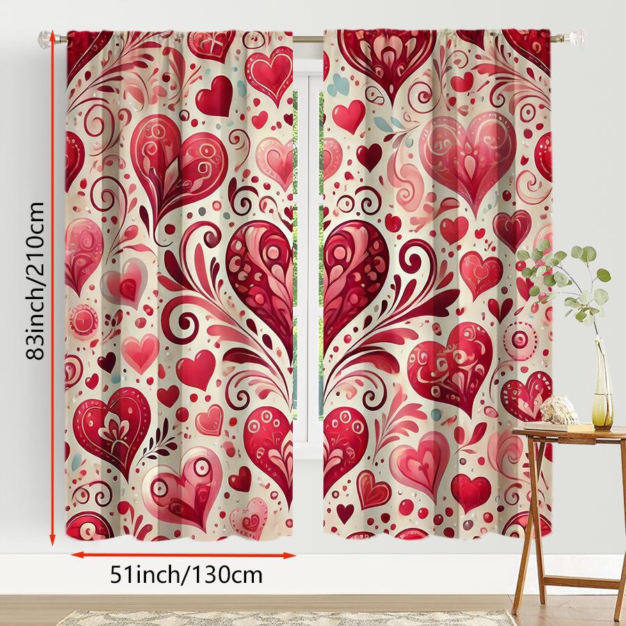 Set Of 2 Artistic Pink Hand Painted Heart Shaped Curtains Style Bedroom Living Room Decorative Drawbar Pockets Curtain Polyester Perfect For