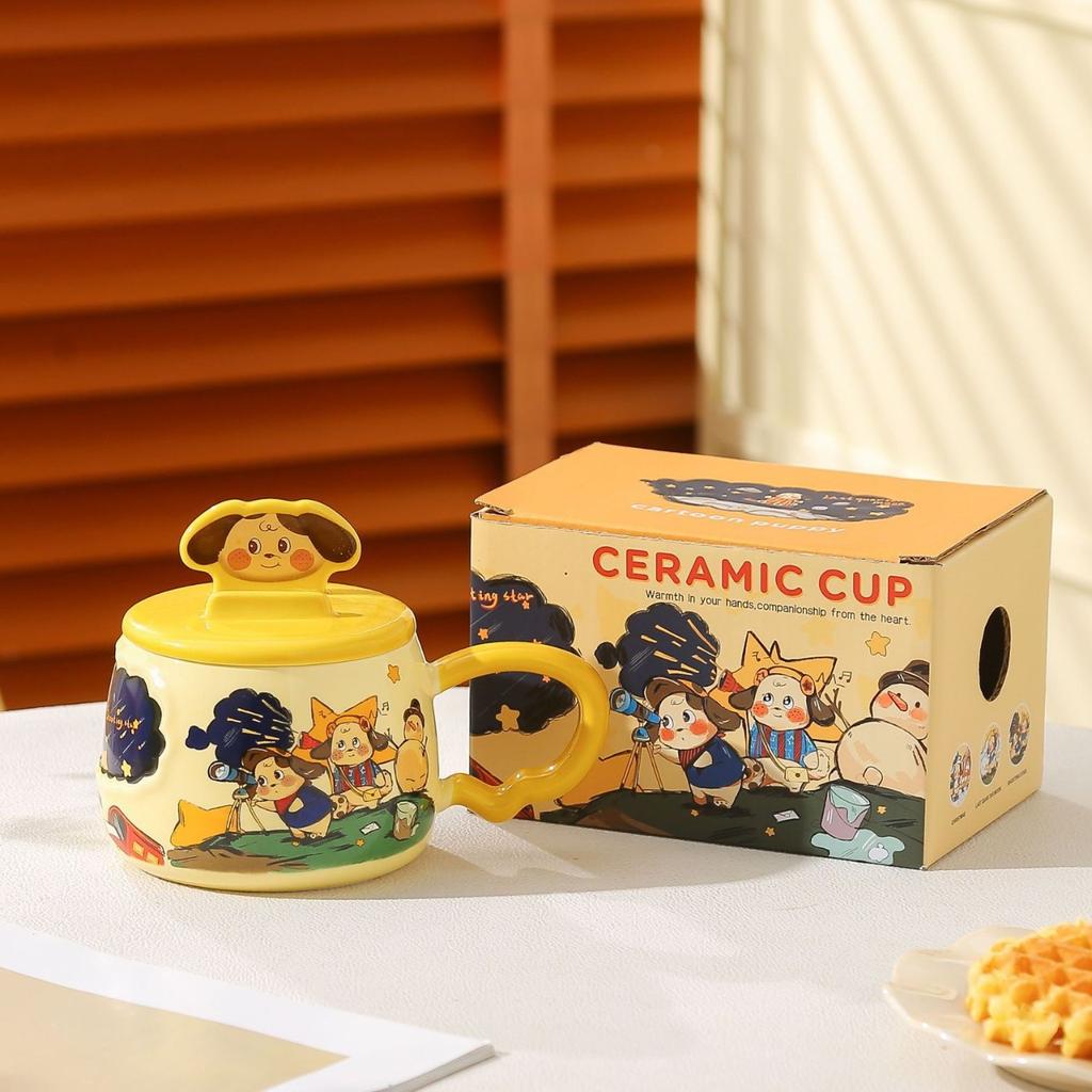 Creative Mobile Phone Holder Mug Hand Painted Cartoon Puppy  Good Looking Girl Water Cup  Office Home Cup