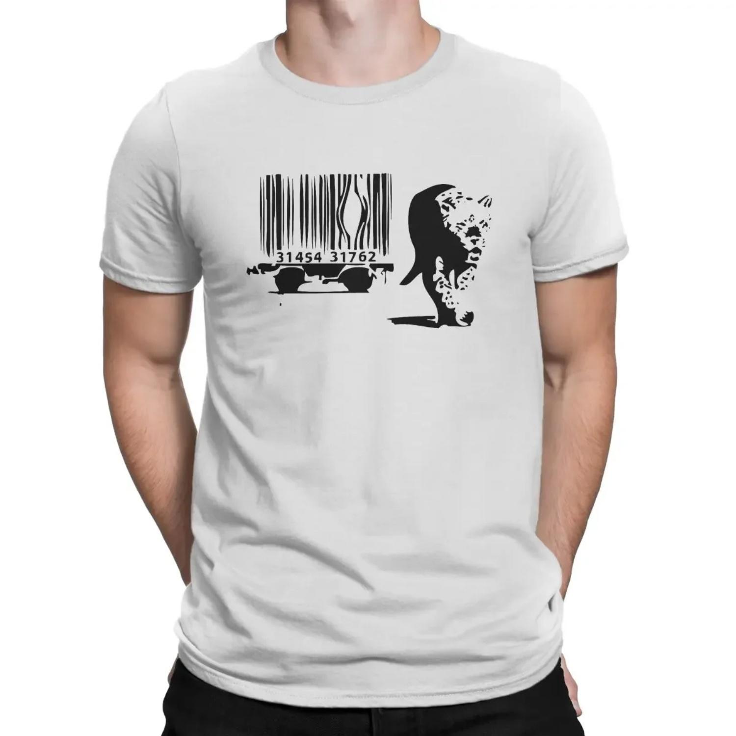 

Print Tiger Barcode T-Shirts for Men Banksy Street Graffiti Artist Creative Pure Cotton Tee Shirt Round Collar Short Sleeve XXXXXL чорний