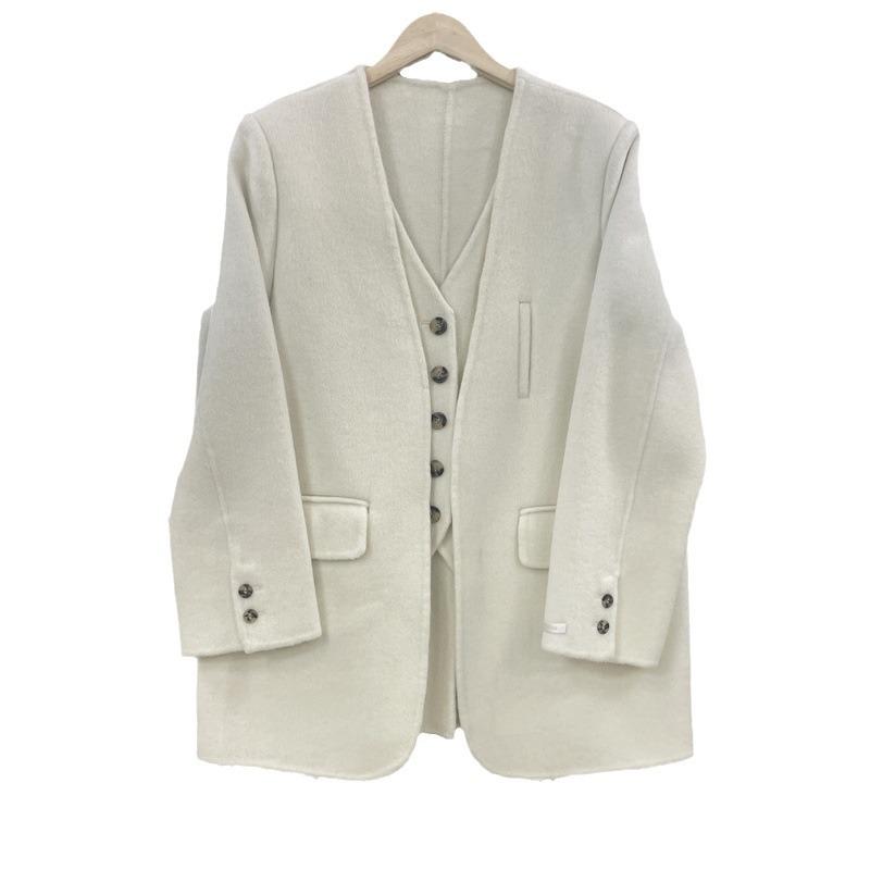 New Double-sided Wool Coat Women's Short Korean Version Loose Suit Fake Two-piece Woolen Coat Casual and Versatile