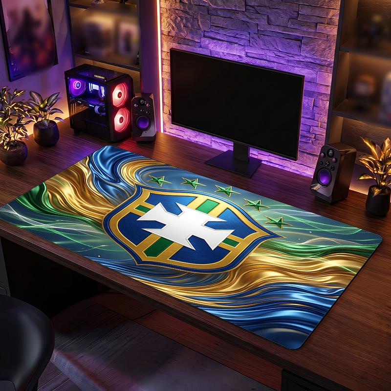 Brazil Football Crest Mouse Pad, Extended Non Slip Rubber Desk Mat for Gaming Office Laptop Fan Gift