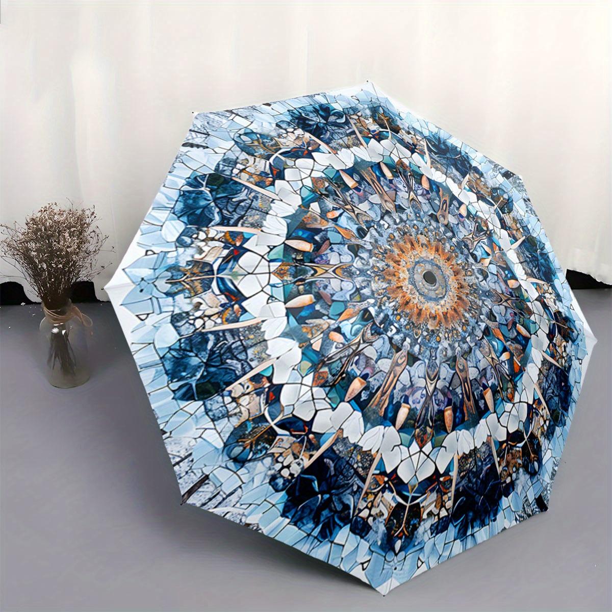 

Automatic Open/Close Umbrella with One-Touch Button - Compact Folding Design, Sturdy 8-Rib Shaft, Elegant Blue & Golden Mandal Iron&8K