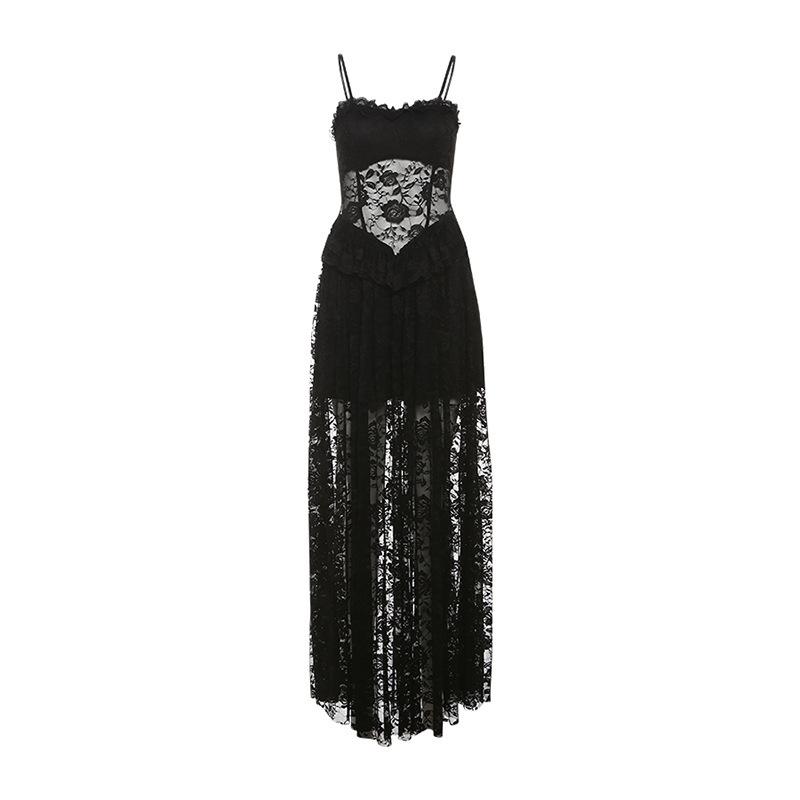 2026 European and American Summer New Sleeveless Slim Lace Lace Waist Pure Desire Sexy Fashion Long Dress Women's Clothing